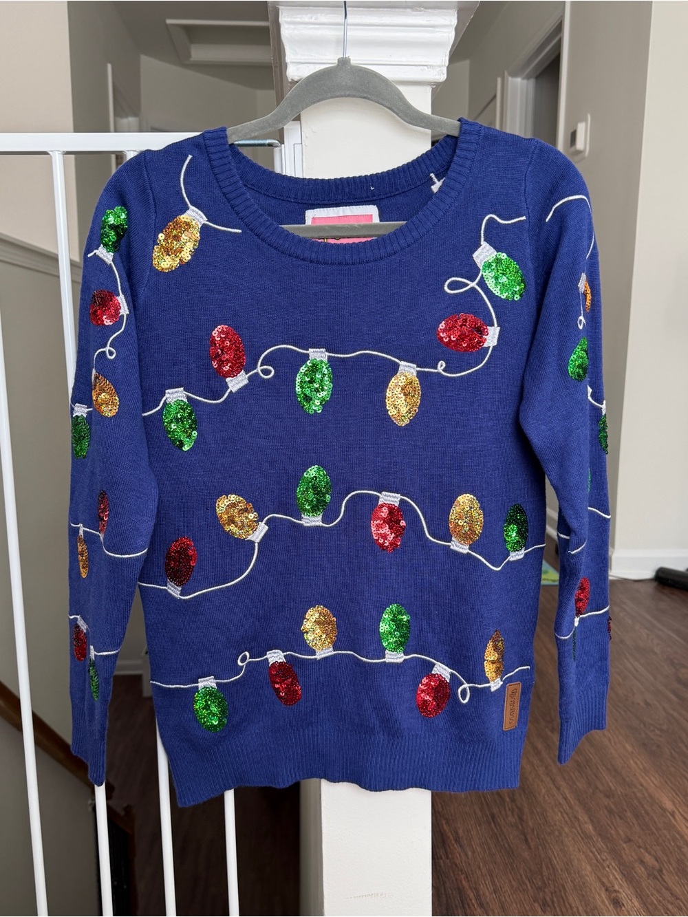 Tipsy Elves Blue Christmas Lights Sequin Crewneck Sweater Size Small Women’s